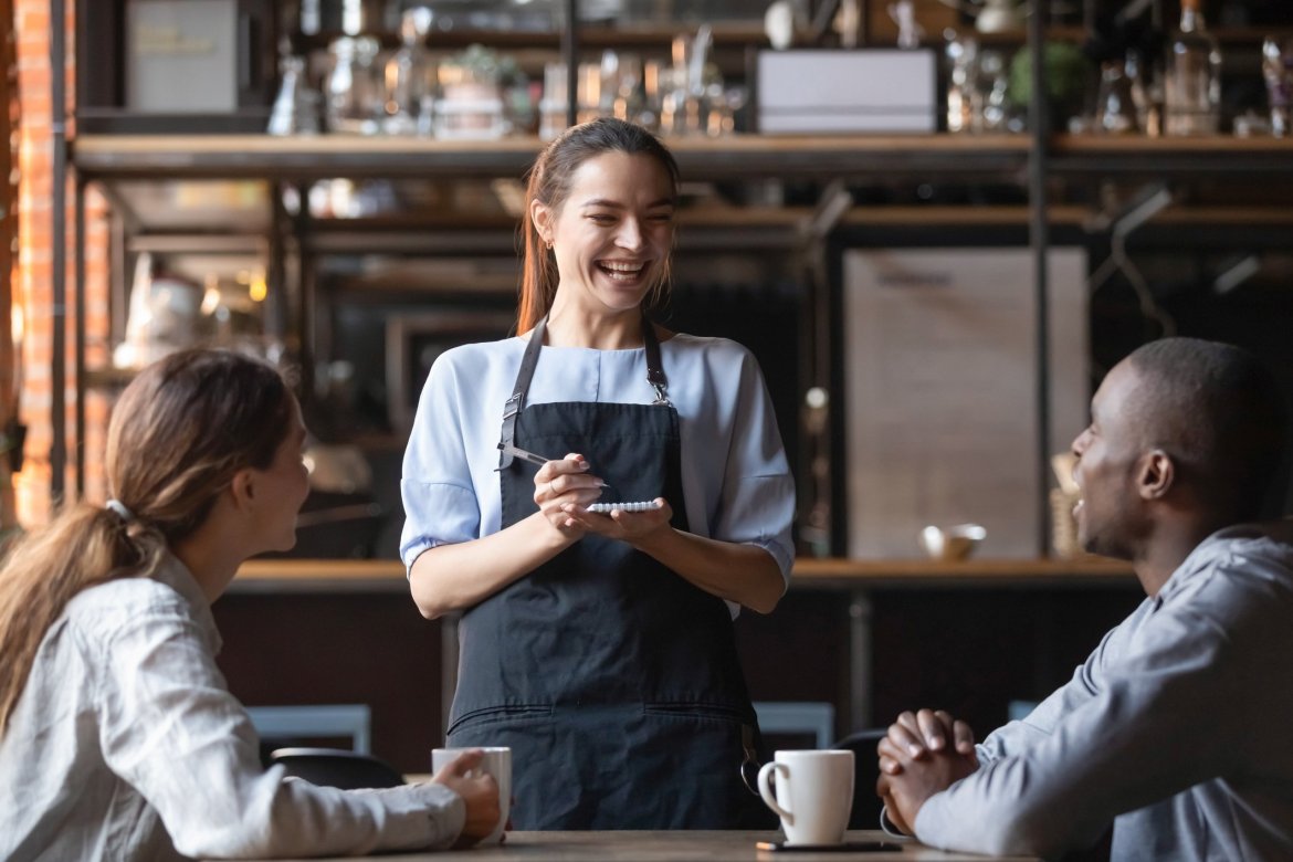 Waiter, 2 customers